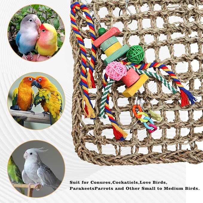 Large Bird Swing Toys, Colorful Parrot Seagrass Mat Hammock - Image 5