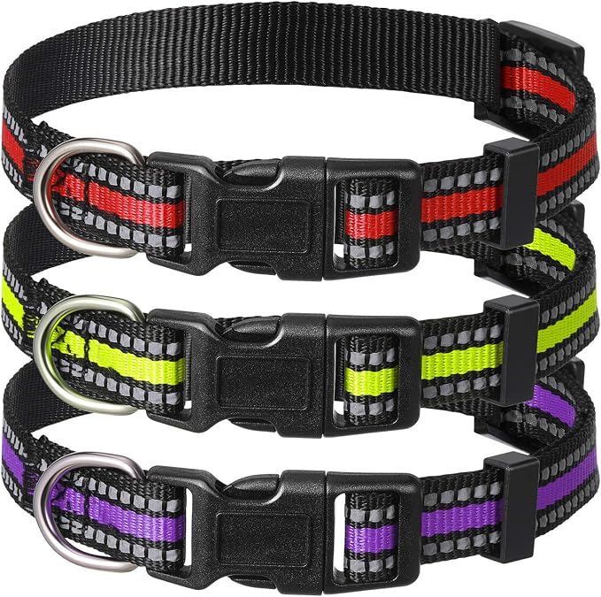 Weewooday 3 Pieces Reflective Dog Collar Nylon Adjustable Quick Release Pet by Weewooday