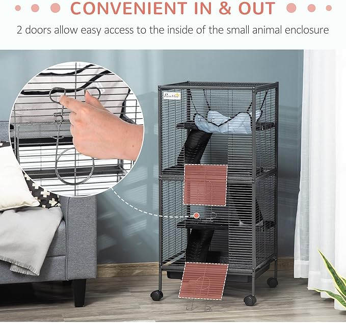 PawHut Metal Small Animal Cage, 4-Tiers Rolling Big Ferret Cage - Image 6