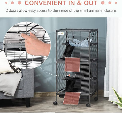 PawHut Metal Small Animal Cage, 4-Tiers Rolling Big Ferret Cage - Image 6