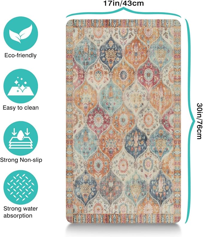 Moroccan Trellis Dog Food & Water Mat, Mexican Talavera Boho Colorful Pet - Image 6