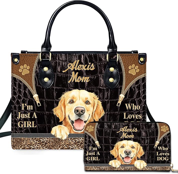 Personalized Pet Mom Leather Handbag – Custom Name Dog Cat Photo Purse by Encycom
