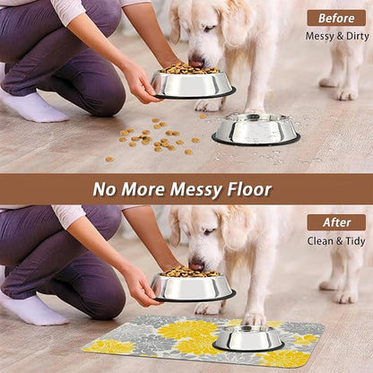 Dahlia Dog Cat Food Mat, Non-Slip Water Bowl Placemat, Indoor Pet Accessories - Image 5