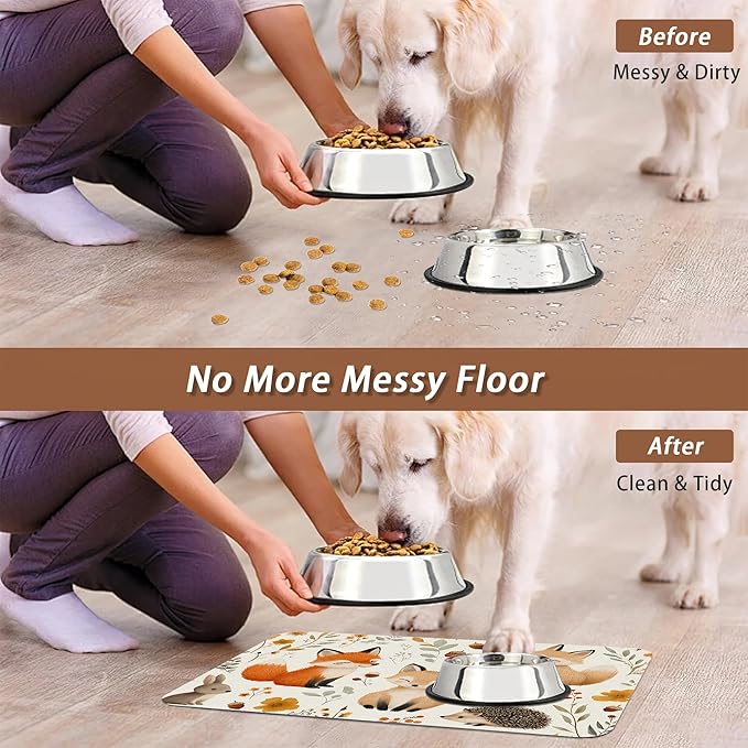 Fox Hedgehog Rabbit Forest Dog Cat Food Mat, Absorbent Pet Feeding Mat - Image 5