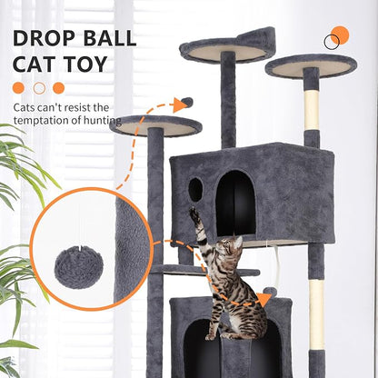 BestPet | 81" Cat Tree Tower | Dark Gray | Sturdy, Hanging Cat Toys, - Image 3
