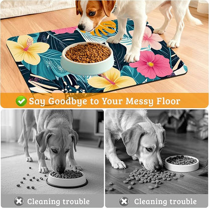Tropical Palm Dog Food Mat, Exotic Leaves Floral Absorbent Pet Feeding Mat - Image 4