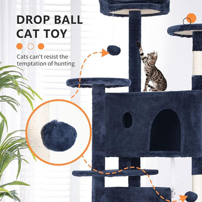 BestPet | 70" Cat Tree Tower | Navy Blue | Sturdy, Hanging Cat Toys, - Image 3
