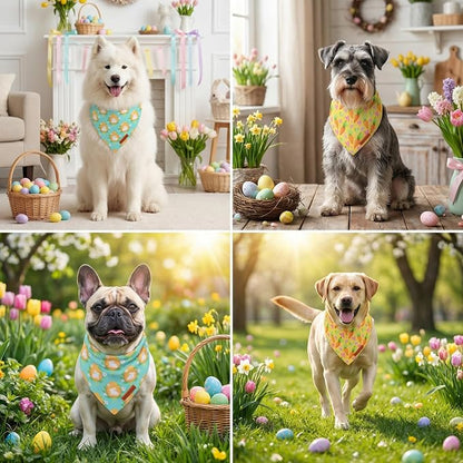 ADOGGYGO Easter Dog Bandana 2 Pack, Bunny Egg Carrot Print Pet Scarf Bib - Image 2