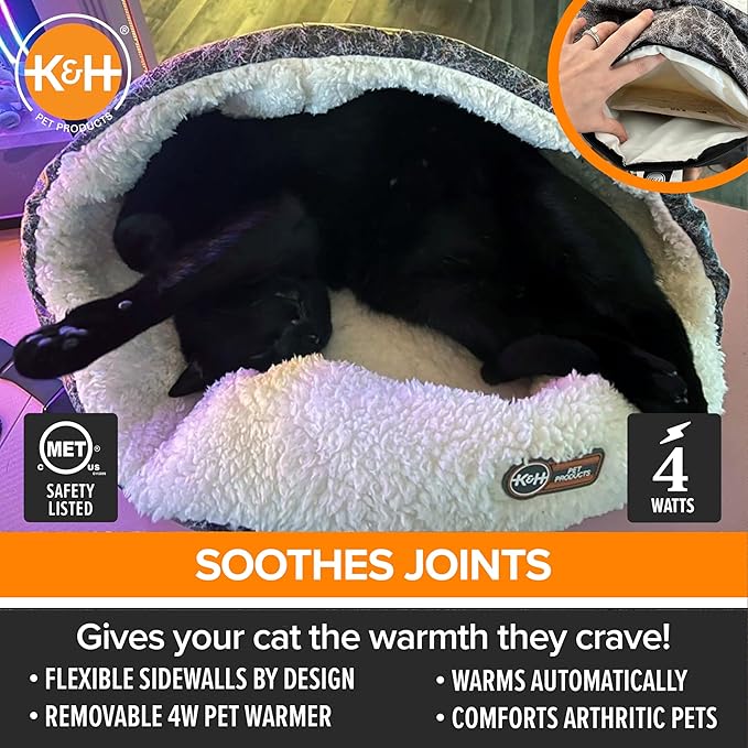 K&H Pet Products Heated Cat Bed Indoor, Thermo-Snuggle Cup Bomber Soft Heated - Image 4