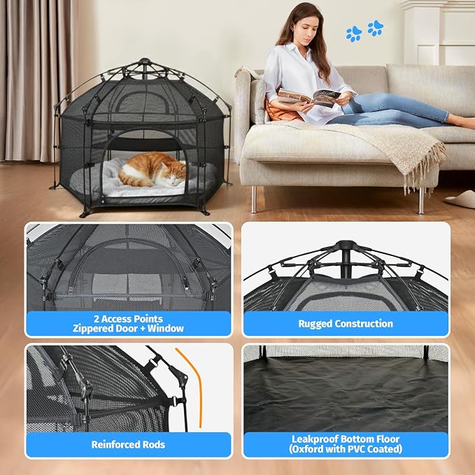 EighteenTek® Catio Outdoor Cat Enclosure 3-Tier Pop up Cat Tent Playpen | - Image 5
