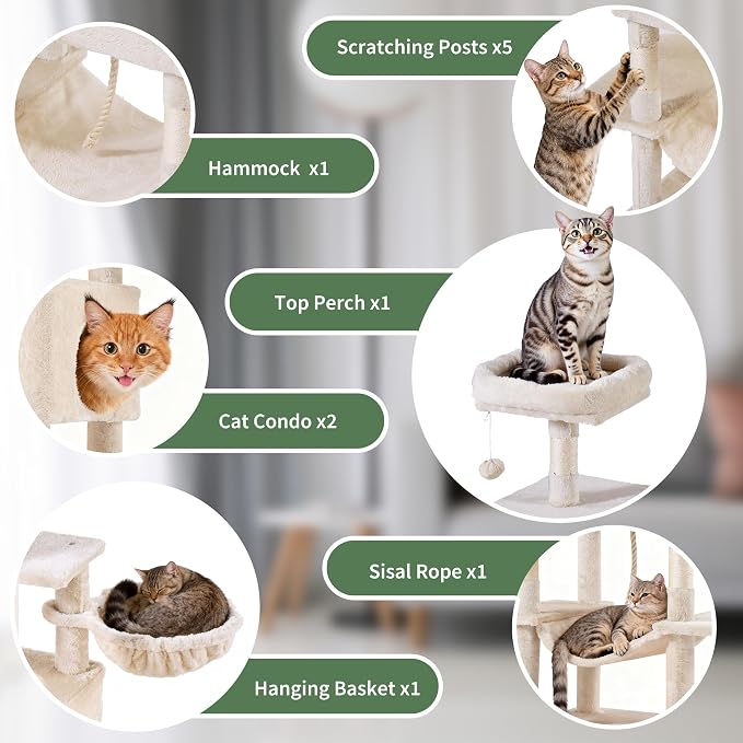 Cat Tree for Indoor Cats, 66 Inches Cat Tower - Image 4