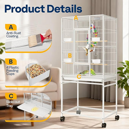 VIVOHOME 54 Inch Wrought Iron Large Bird Flight Cage - Image 3