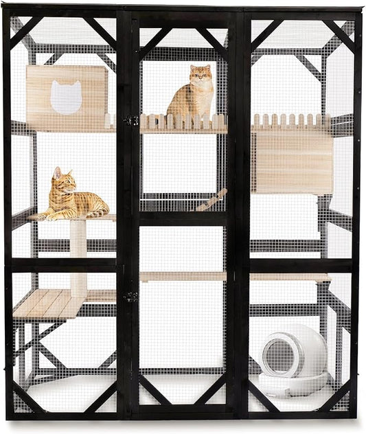 Large Catio Outdoor Cat Enclosure Window 73" H Walk-in Cat House Kitty Cage by FunXplore