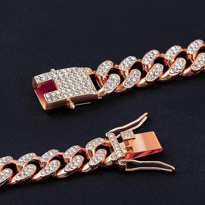 Cuban Link Cat Collar Rose Glod Crystal Dog Necklace Metal Chain Collar - Image 4