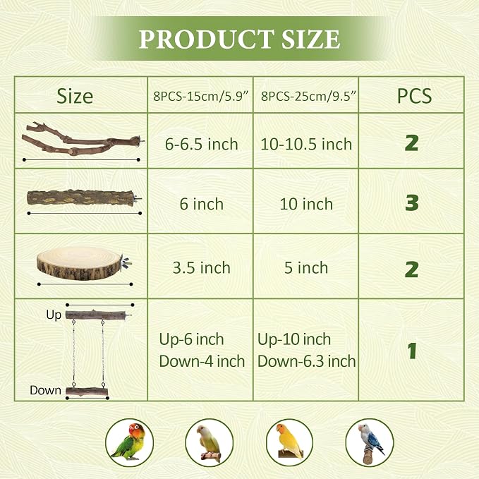 8pcs Natural Bird Perches for Cage, 5.9“ Small Wood Bird Perch for - Image 7
