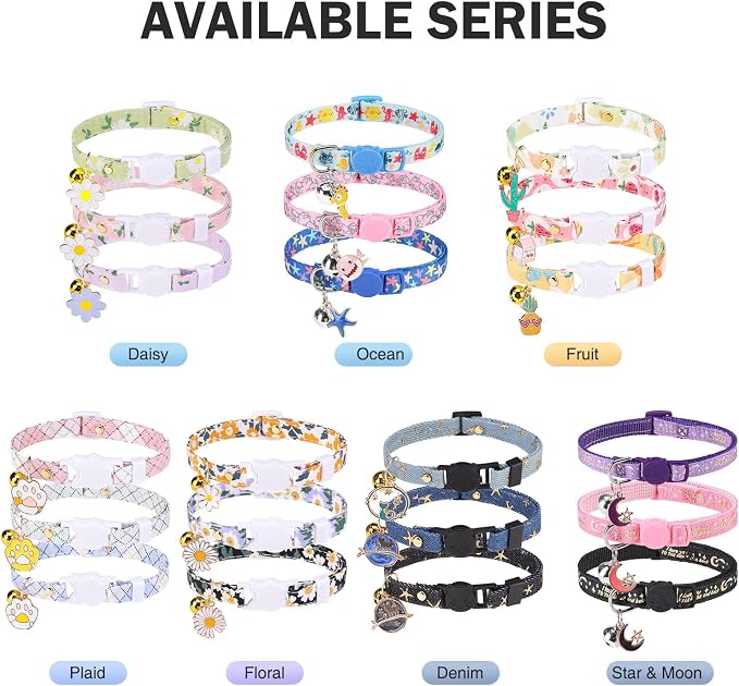 Cat Collar with Bells Breakaway, 3 Pack Moon and Star Cat Collar Reflective - Image 8