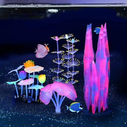 Lpraer 4 Pack Glow Aquarium Decorations Coral Anemone Lotus Leaf Seaweed - Image 7