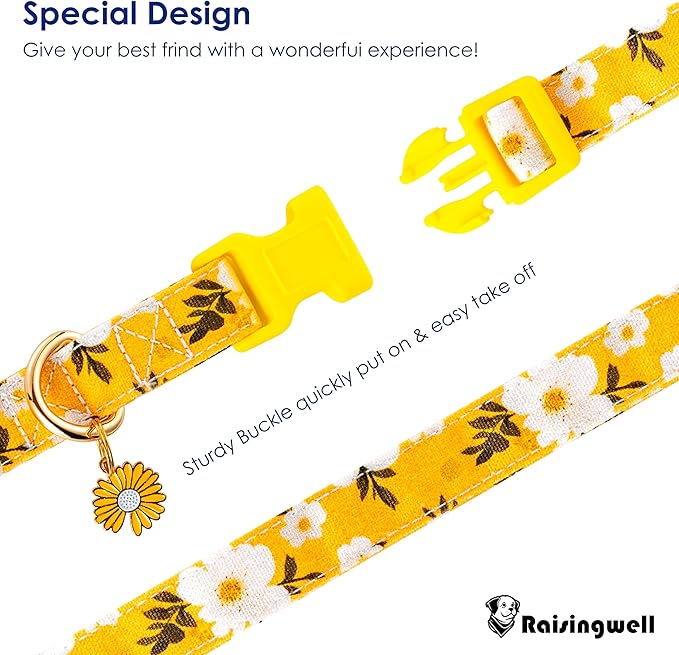 Cotton Dog Collar Yellow Flower Pattern - Image 2