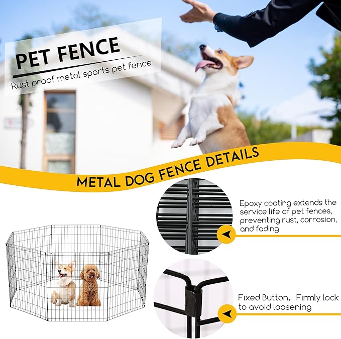 FDW 30 Inch Dog Pen 8 Panel Dog Playpen Indoor Outdoor Metal Puppy Pet Fence - Image 2