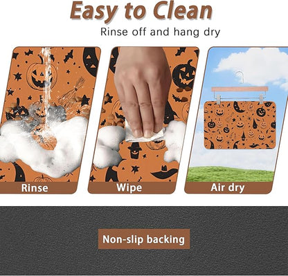 Halloween Dog Food Mat for Floors, Pumpkin Bat Absorbent Quick-Dry Pet Feeding - Image 4