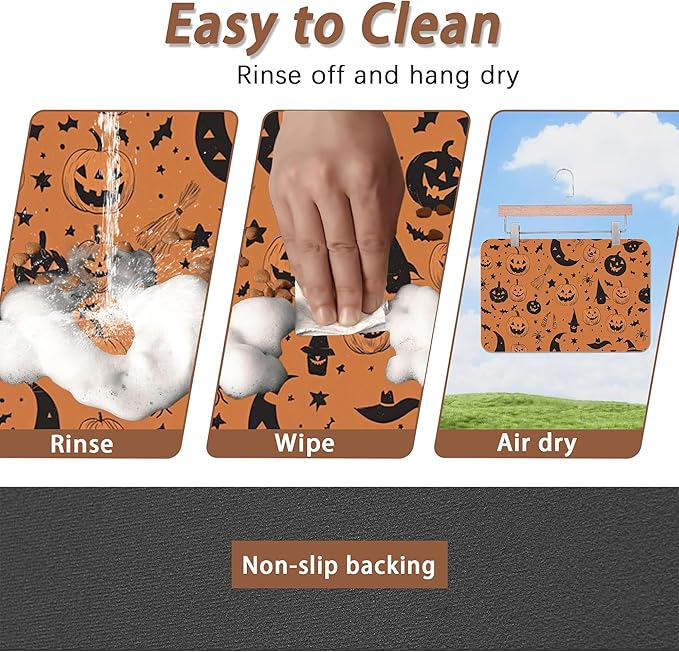 Halloween Dog Food Mat for Floors, Pumpkin Bat Absorbent Quick-Dry Pet Feeding - Image 4
