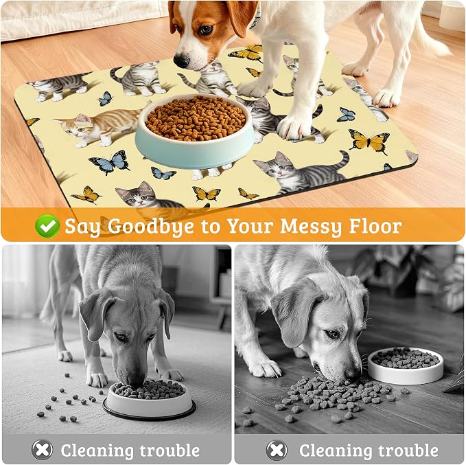 Dog Bowl Mat, Cute Cats Pet Feeding Mat - Image 4