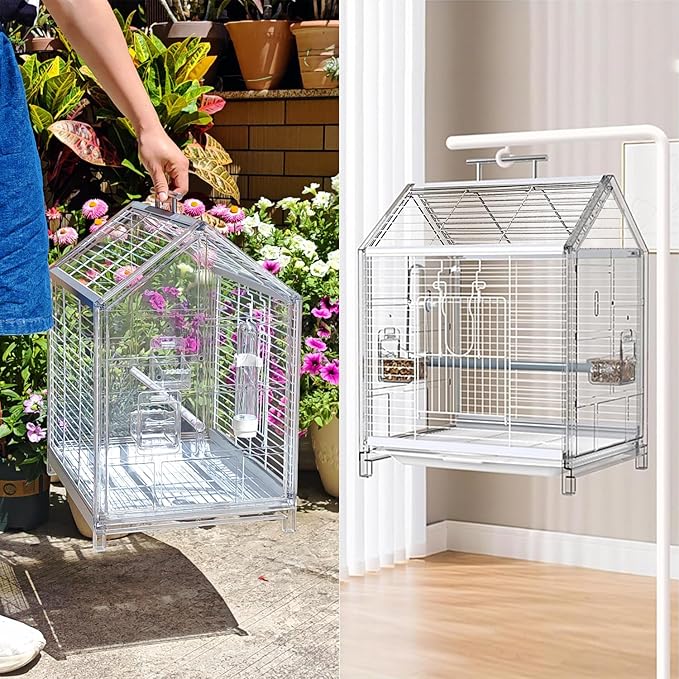 20.5 inch Small Bird Cage, Parrot Cage, Portable Bird Carrier, Travel Carrier - Image 4