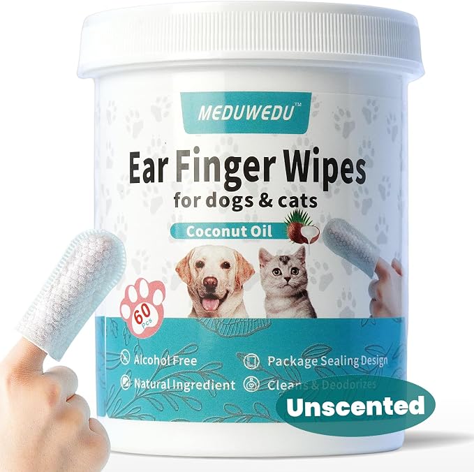 Ear Cleaner Finger Wipes 60 Counts, Dog Ear Cleaner, Grooming Kit Care by MEDUWEDU