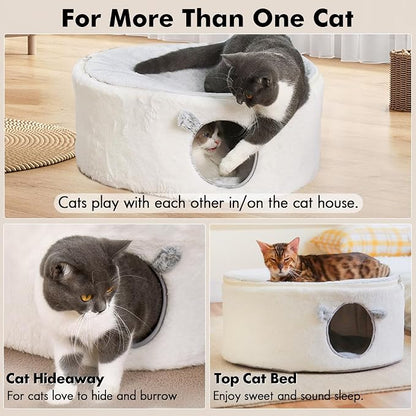 Cat Bed for Indoor Cats, Fluffy Large Enclosed Cat House Cave Pet Bed Hammock - Image 2