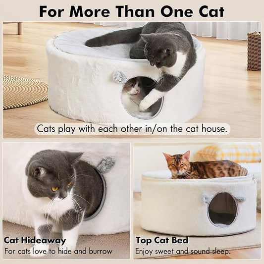 Cat Bed for Indoor Cats, Fluffy Large Enclosed Cat House Cave Pet Bed Hammock - Image 2