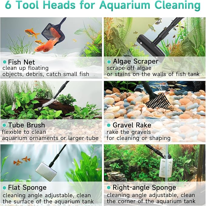 hygger 6-in-1 Aquarium Cleaning Tools, 6 Clean Heads - Image 2
