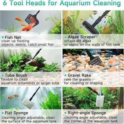 hygger 6-in-1 Aquarium Cleaning Tools, 6 Clean Heads - Image 2