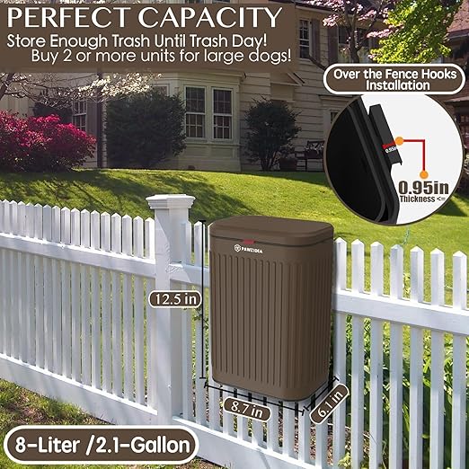PAWZIDEA Wall Mount Dog Poop Trash Can Outside, 2.1 Gallon Small Dog Waste Bin - Image 4