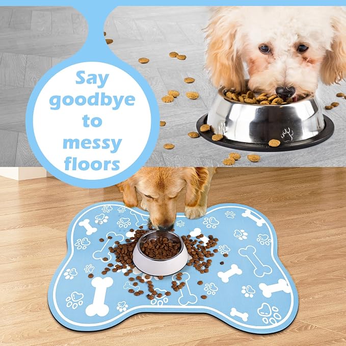 Dog Cat Mat for Food and Water, Rapid Absorbent Pet Feeding Mat, Bone Shaped - Image 4