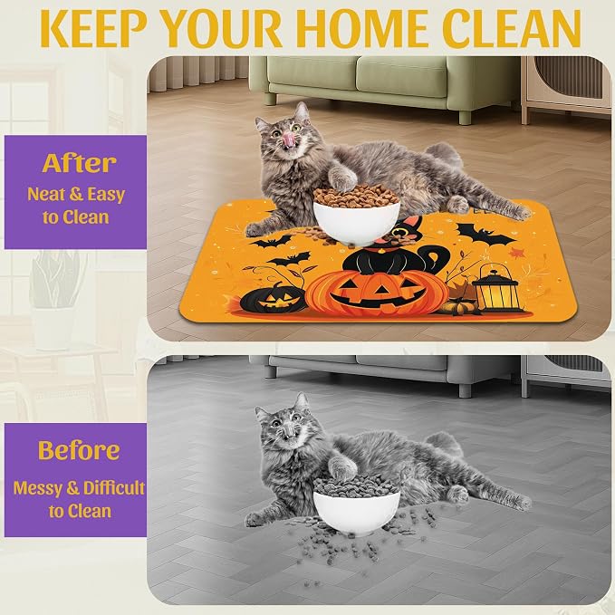 Halloween Cat Pet Feeding Mat, Absorbent Dog Bowl Pad, Quick Dry - Image 4