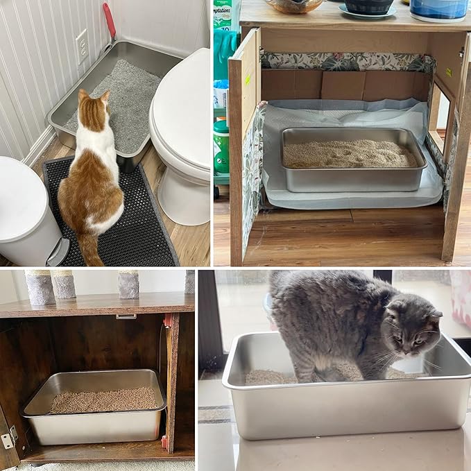 Stainless Steel Litter Box, 23.6“x15.7"x6" Deep Stainless Steel Cat Litter Box - Image 7