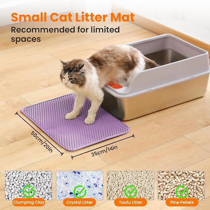Small Cat Litter Mat, 20x14’’ Double Layer Honeycomb Cat Litter Box Mat - Image 2
