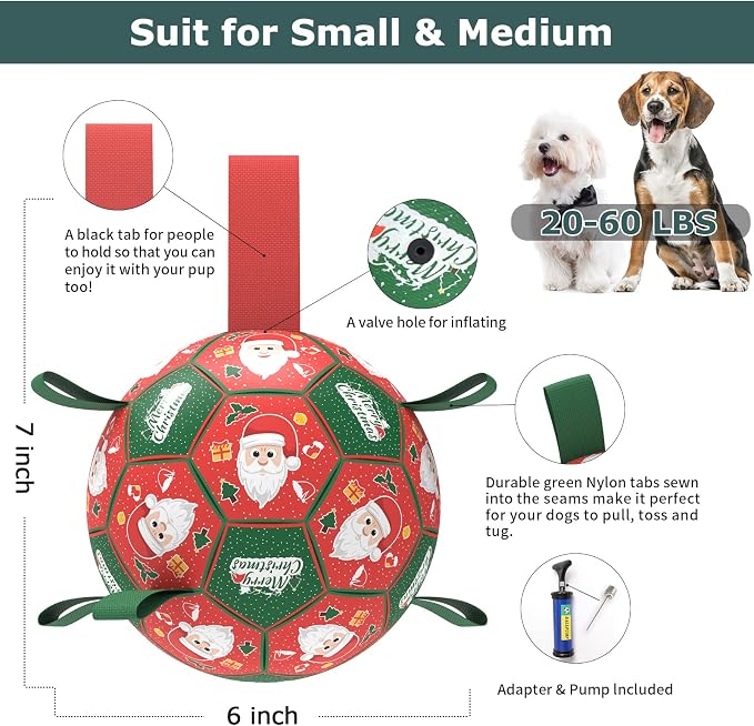 QDAN Christmas Dog Balls with Straps, Soccer Ball - Image 9