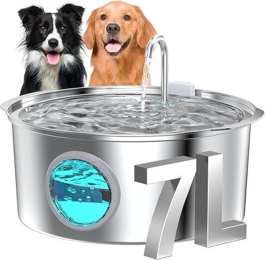 Dog Water Fountain for Large Dogs: 7L/236oz/1.8G Dog Fountain Stainless Steel by GROOKPET