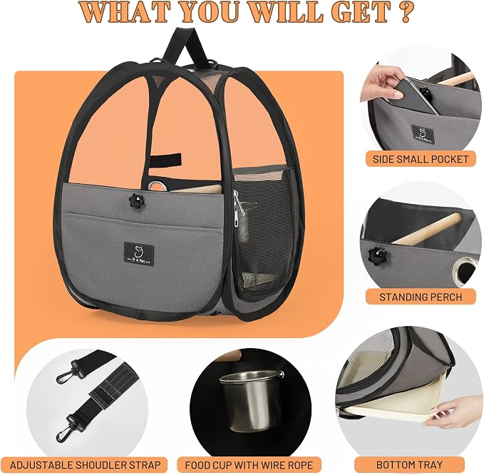 Bird Carrier for Travel with Clear Windows, Breathable Safe Fabric, Lightweight - Image 3