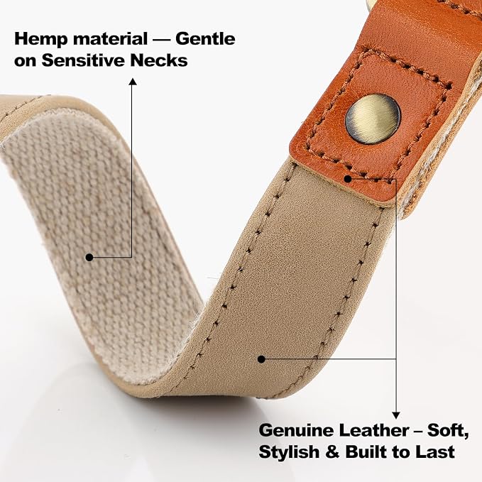 Plutus Pet Genuine Leather & Hemp Dog Collar – Adjustable Heavy Duty Pet Collar - Image 2