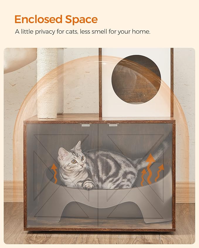 Feandrea Cat Tree with Litter Box Enclosure, 59-Inch Modern Cat Tower, 2-in-1 - Image 6