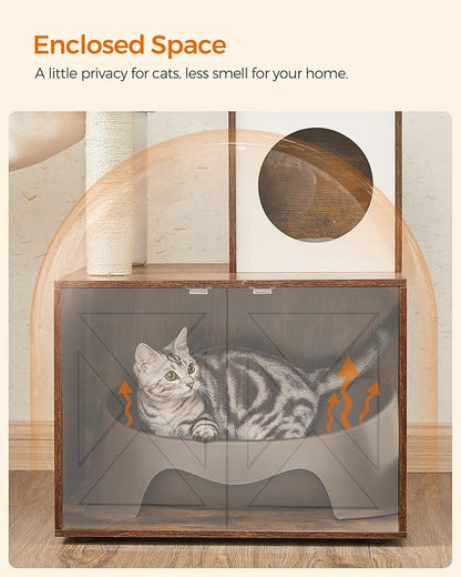 Feandrea Cat Tree with Litter Box Enclosure, 59-Inch Modern Cat Tower, 2-in-1 - Image 6
