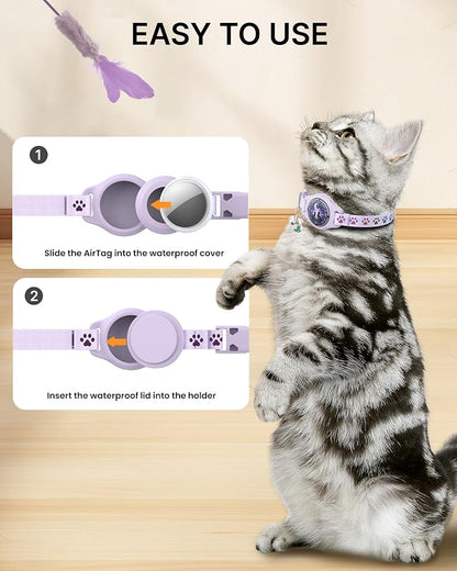 Cat Collar with Airtag Holder, 2 Pack Waterproof Breakaway Kitten Collar - Image 4