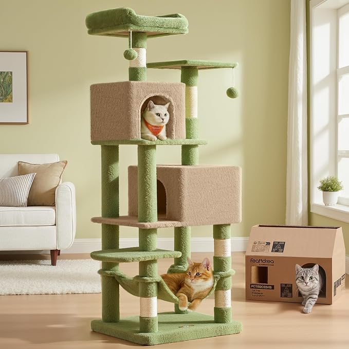Feandrea Cat Tree, 59.5-Inch Tall Cat Tower, Plush Multi-Level Condo by FeandreabySONGMICSHOME