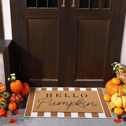 Tinideya 2 Pcs Fall Door Mat Thanksgiving Hello Pumpkin Welcome Non Slip Coir - Image 2