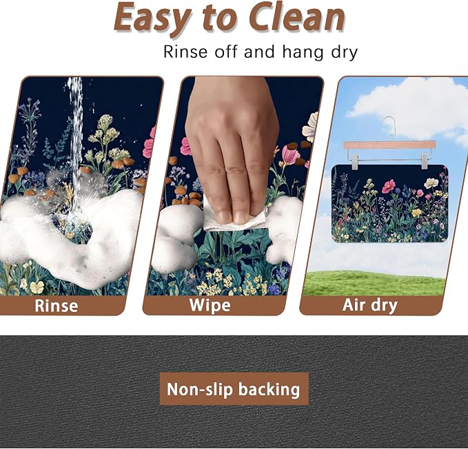 Wildflower Spring Floral Dog Cat Food Mat, Garden Flowers Absorbent Pet Feeding - Image 4
