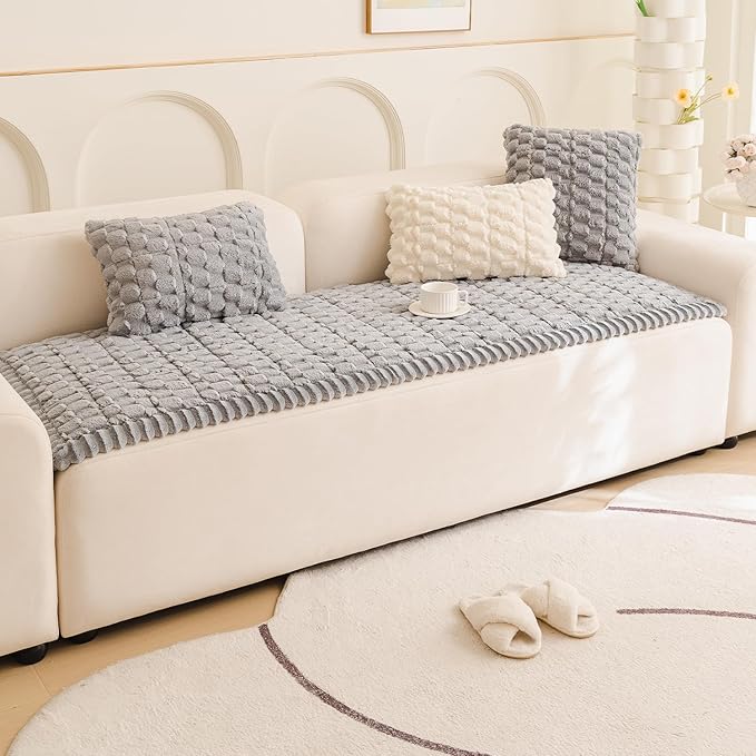 Couch Cover for Dogs Fuzzy Sofa Covers for Pet, Geometric Jacquard Coral - Image 2