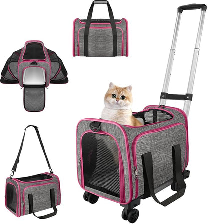 Pet Carrier with Wheels Up to 33 lbs Airline Approved Cat Carrier Rolling Pet by Unknown