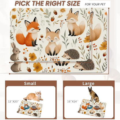 Fox Hedgehog Rabbit Forest Dog Cat Food Mat, Absorbent Pet Feeding Mat - Image 2
